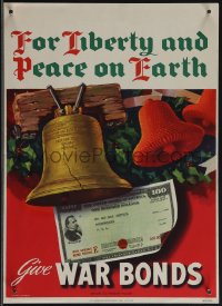 4t0289 FOR LIBERTY & PEACE ON EARTH 10x14 WWII war poster 1944 Simpson art of Liberty Bell, rare!