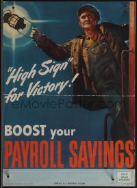 4t0292 HIGH SIGN FOR VICTORY 10x14 WWII war poster 1944 art of train conductor with lantern, rare!