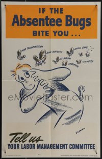 4t0207 IF THE ABSENTEE BUGS BITE YOU 13x21 WWII war poster 1943 Seaman art or worker attacked, rare!