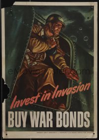 4t0209 INVEST IN INVASION 11x16 WWII war poster 1943 buy war bonds, Harold Lehman art, ultra rare!