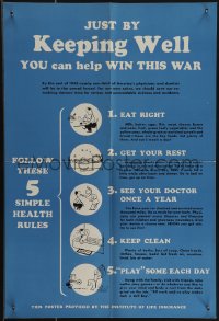 4t0210 JUST BY KEEPING WELL YOU CAN HELP WIN THIS WAR 14x20 WWII war poster 1940s 5 simple rules!