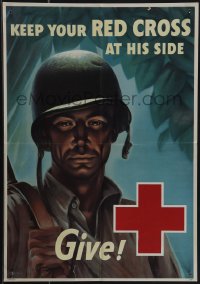 4t0211 KEEP YOUR RED CROSS AT HIS SIDE 14x20 WWII war poster 1940s Whitman art of soldier in jungle!