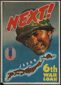 4t0296 NEXT 10x14 WWII war poster 1944 6th War Loan, James Bingham art of soldier over Japan, rare!