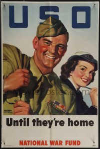 4t0221 USO UNTIL THEY'RE HOME 14x21 WWII war poster 1940s Renwick art of soldier & Navy WAVE!