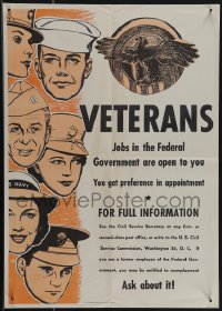 4t0222 VETERANS 14x20 WWII war poster 1944 Beals art, telling them about government jobs, very rare!