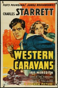 4t1361 WESTERN CARAVANS 1sh 1939 cowboy Charles Starrett defends sexy Iris Meredith, ultra rare!