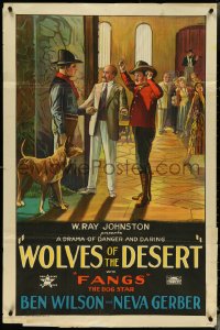 4t1368 WOLVES OF THE DESERT 1sh 1926 stone litho art of Ben Wilson & Fangs the dog star, ultra rare!