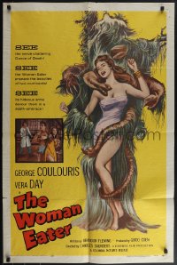 4t1369 WOMAN EATER 1sh 1959 art of wacky tree monster eating super sexy woman in skimpy outfit!