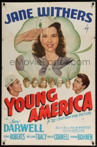 4t1371 YOUNG AMERICA 1sh 1942 great image of Jane Withers with 4-H cap over other cast members!