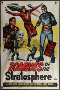 4t1372 ZOMBIES OF THE STRATOSPHERE 1sh 1952 cool art of aliens with guns including Leonard Nimoy!