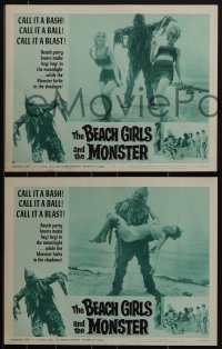 4t0818 BEACH GIRLS & THE MONSTER 8 LCs 1965 classic schlocky grade-Z movie, wacky monster in border!