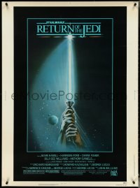 4w0008 RETURN OF THE JEDI 30x40 1983 George Lucas, art of hands holding lightsaber by Tim Reamer!