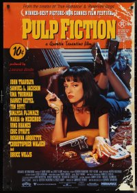 4w0643 PULP FICTION Aust 1sh 1994 Quentin Tarantino, close up of sexy Uma Thurman smoking!