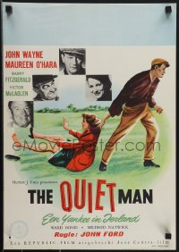 4w0251 QUIET MAN Dutch 1953 great art of John Wayne dragging Maureen O'Hara, John Ford!