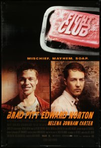 4w0813 FIGHT CLUB advance 1sh 1999 portraits of Edward Norton and Brad Pitt & bar of soap!