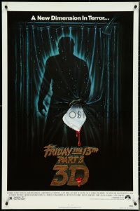 4w0821 FRIDAY THE 13th PART 3 - 3D 1sh 1982 slasher sequel, art of Jason stabbing through shower!