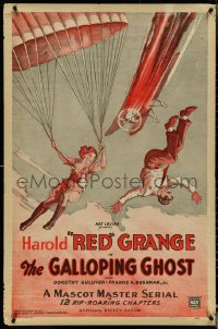 4w0830 GALLOPING GHOST 1sh R1937 adventure serial, cool artwork of crashing plane & parachute!