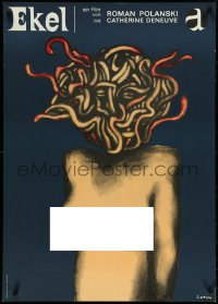 4w0619 REPULSION German 1965 Polanski, Deneuve, wild Polish style art of topless woman by Lenica!