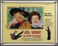4w0386 ROOSTER COGBURN 1/2sh 1975 great art of John Wayne with eye patch & Katharine Hepburn!