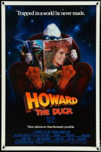 4w0857 HOWARD THE DUCK 1sh 1986 George Lucas, art of him reading magazine w/Lea Thompson on it!