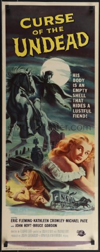 4w0161 CURSE OF THE UNDEAD insert 1959 art of fiend on horseback in graveyard by Reynold Brown!