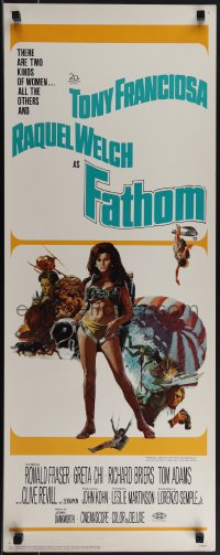 4w0169 FATHOM insert 1967 art of sexy nearly-naked Raquel Welch in skydiving harness & action scenes