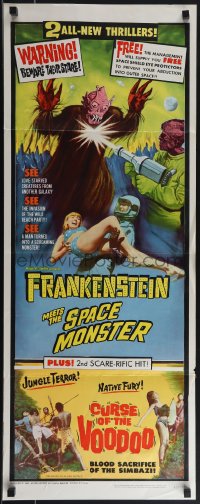 4w0172 FRANKENSTEIN MEETS THE SPACE MONSTER/CURSE OF VOODOO insert 1965 cool artwork of alien monsters!