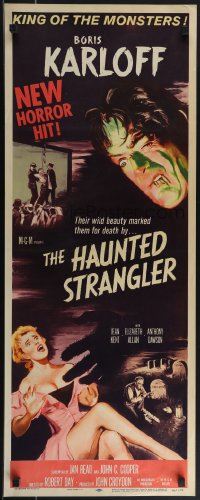 4w0180 HAUNTED STRANGLER insert 1958 Boris Karloff marked their death by their wild beauty!