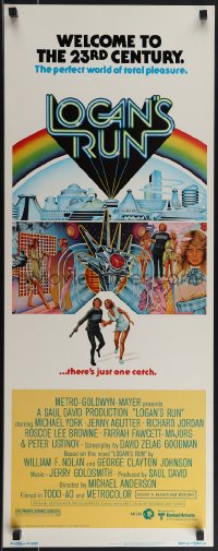 4w0185 LOGAN'S RUN insert 1976 art of Michael York & Jenny Agutter running away by Charles Moll!