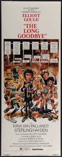 4w0186 LONG GOODBYE style C insert 1973 Elliott Gould as Philip Marlowe, great Jack Davis artwork!