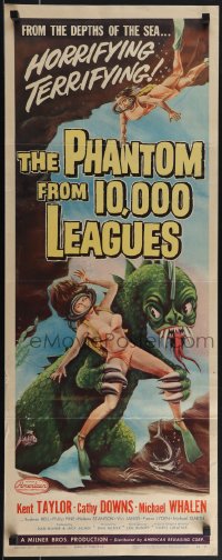 4w0201 PHANTOM FROM 10,000 LEAGUES insert 1956 art of monster & sexy scuba diver by Kallis, rare!