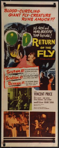 4w0208 RETURN OF THE FLY insert 1959 Vincent Price, human terror created by atoms gone wild!