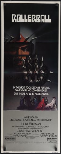 4w0211 ROLLERBALL insert 1975 James Caan in a future where war does not exist, Bob Peak art!