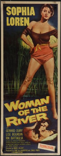 4w0230 WOMAN OF THE RIVER insert R1957 full-length art of skimpily dressed Sophia Loren!