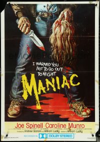 4w0501 MANIAC Lebanese 1980 gory Gaia horror artwork of killer holding blonde scalp, ultra rare!