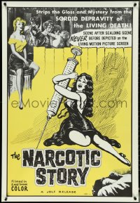 4w0920 NARCOTIC STORY 1sh 1958 great drug needle image, sordid depravity of the living death!