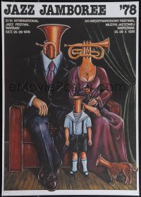 4w0255 JAZZ JAMBOREE '78 commercial Polish 19x27 1990s Rafal Olbinski art of a 4-piece Jazz family!