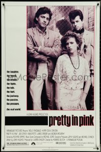 4w0933 PRETTY IN PINK 1sh 1986 great portrait of Molly Ringwald, Andrew McCarthy & Jon Cryer!
