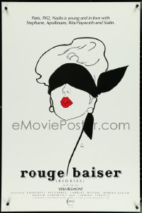 4w0942 RED KISS 1sh 1986 Rouge Baiser, cool minimalist art of sexy masked woman by Rene Gruau!