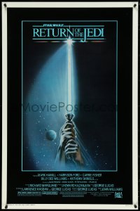 4w0945 RETURN OF THE JEDI 1sh 1983 George Lucas, art of hands holding lightsaber by Reamer!