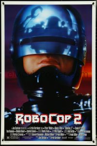 4w0956 ROBOCOP 2 DS 1sh 1990 great close up of cyborg policeman Peter Weller, sci-fi sequel!