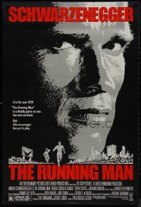 4w0960 RUNNING MAN 1sh 1987 huge close up headshot of Arnold Schwarzenegger in the year 2019!