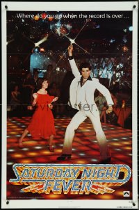 4w0962 SATURDAY NIGHT FEVER teaser 1sh 1977 best image of disco John Travolta & Karen Lynn Gorney!