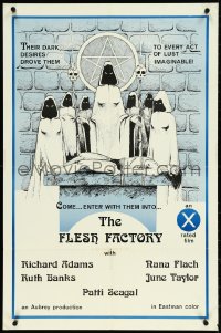 4w0587 FLESH FACTORY 23x35 special poster 1970s completely wild Satanic occult art, ultra rare!