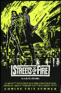 4w1002 STREETS OF FIRE advance 1sh 1984 Walter Hill, Riehm yellow dayglo art, a rock & roll fable!