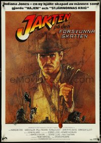 4w0542 RAIDERS OF THE LOST ARK Swedish 1981 great art of adventurer Harrison Ford by Richard Amsel!