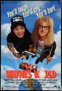 4w1039 WAYNE'S WORLD 1sh 1991 Mike Myers, Dana Carvey, one world, one party, excellent!