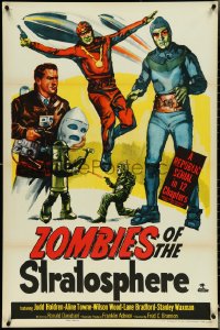 4w1050 ZOMBIES OF THE STRATOSPHERE 1sh 1952 cool art of aliens with guns including Leonard Nimoy!