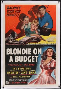 4x0107 BLONDIE ON A BUDGET linen 1sh 1940 sexy Rita Hayworth with Penny Singleton, Arthur Lake, rare!