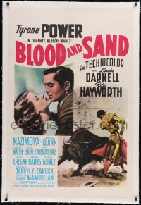 4x0109 BLOOD & SAND linen 1sh R1944 cool Ruano-Llopis art, Tyrone Power, Rita Hayworth, very rare!